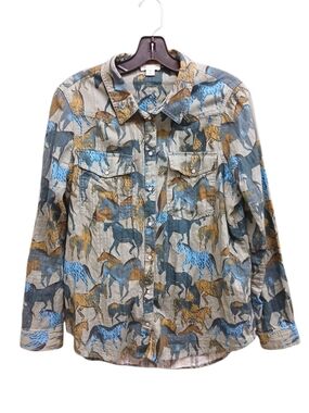 Sundance Anthropologie Multicolor Horse Print Snap Shirt Size Medium